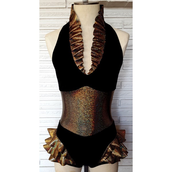 Gold and Black Corset Aerial Costume, Dance Leotard, made to order