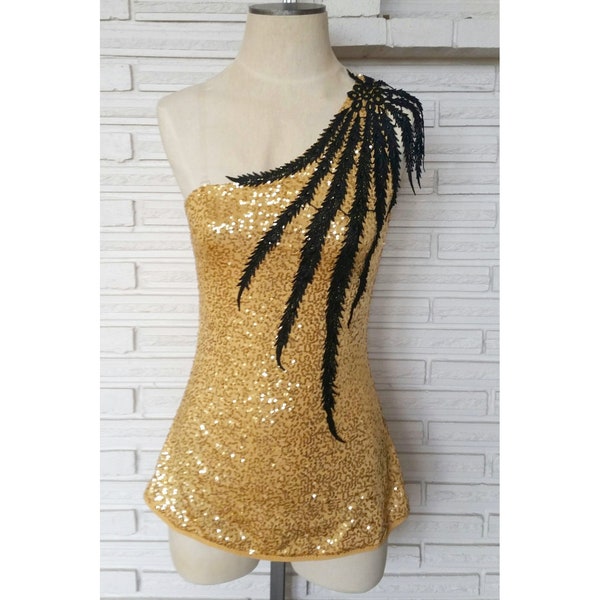 Gold Sequin Circus Costume, Aerial Leotard, made to order