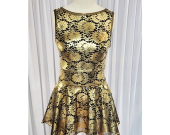 Vintage Style Lace Aerial Dress in Gold and Black