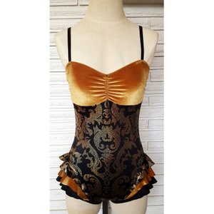 Gold and Black Damask Aerial Leotard, Dance Costume, Made to Order