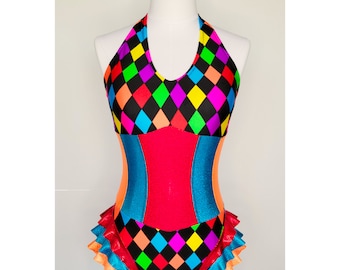 Bright Harlequin Corset Aerial Costume, made to order