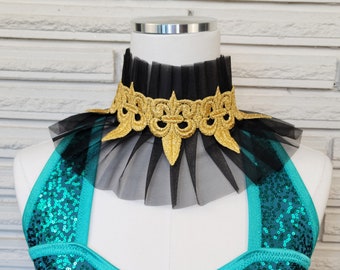 Ruffled Gold and Black Circus Choker, Victorian Collar