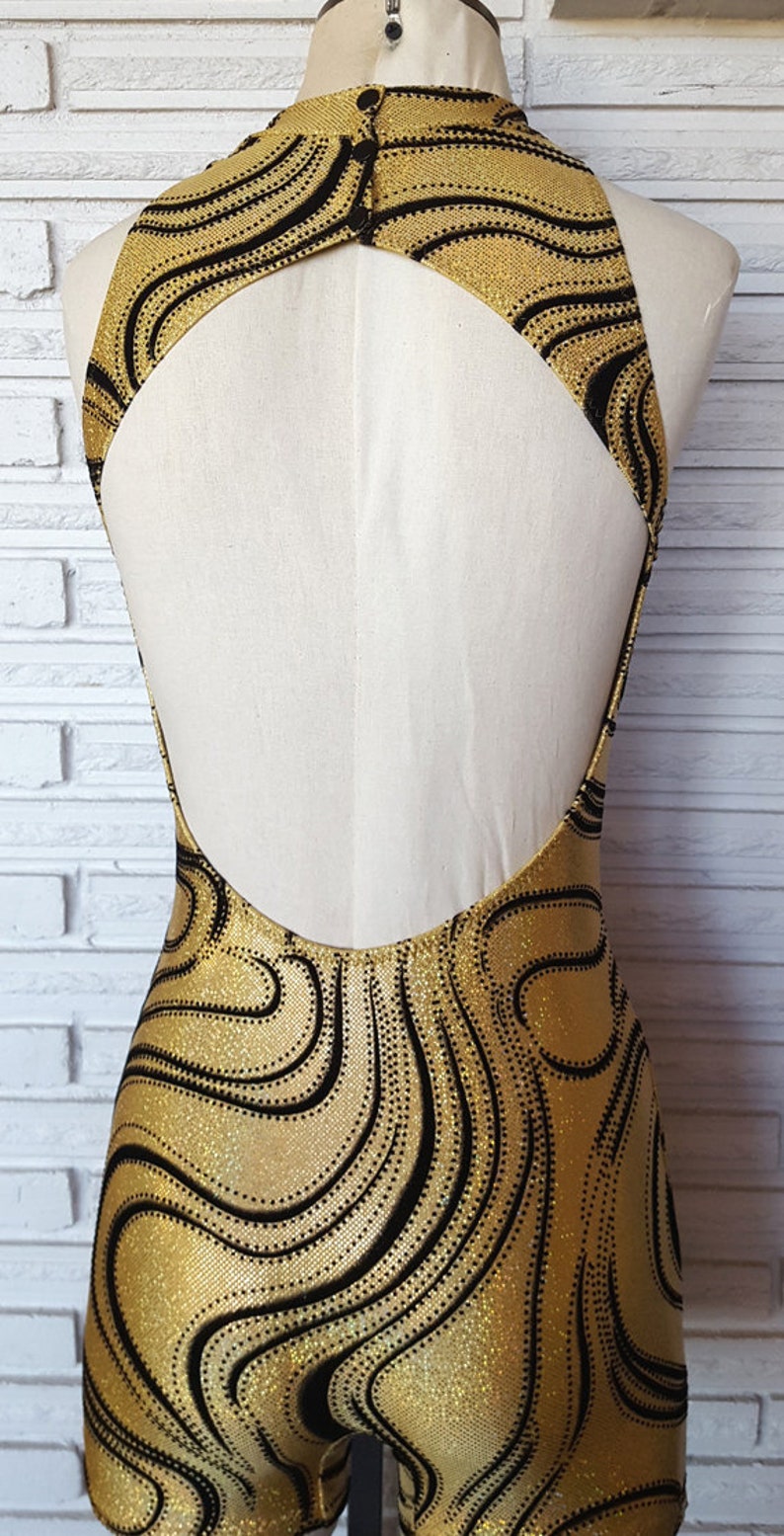 made to order Gold Holographic and Black Velvet Open Back Costume