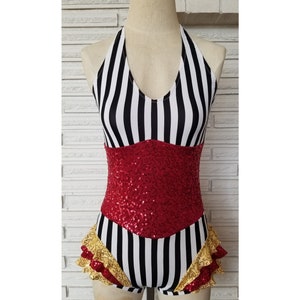 Red and Gold Sequin and Stripe Corset Aerial Costume, Made to Order