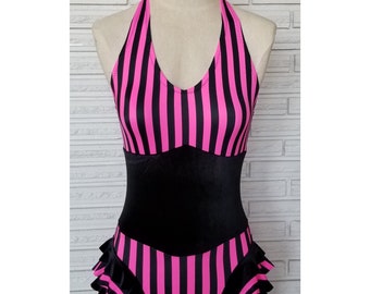 Hot Pink and Black Stripe Corset Aerial Costume, Made to Order