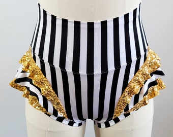 Striped and Gold Sequin High Waist Briefs, Aerial Dance Costume, size large