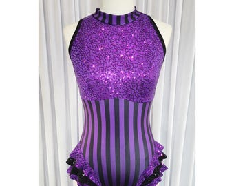 Purple and Black Sequin Highneck Circus Leotard