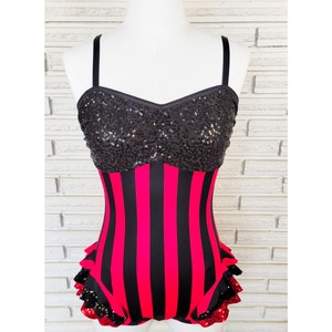 Black and Red Striped Aerial Costume with Sequins, made to order