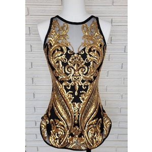 Gold Sequin Dress with Leotard, Showgirl Circus Costume, made to order