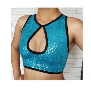 Turquoise Sequin Keyhole Crop Top, size medium