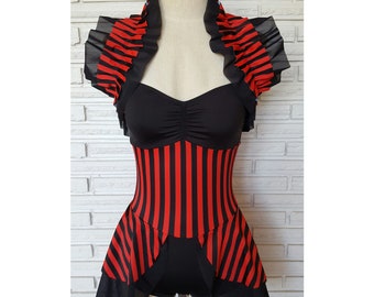 Cirque Noir Stripe Bustle Leotard, Opera Shrug, Circus Costume, made to order