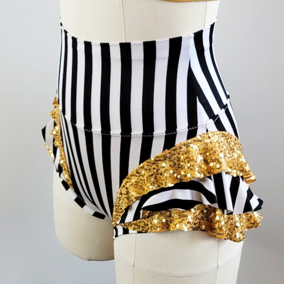 Striped and Sequin High Waist Briefs, Aerial Dance Costume, Made to Order 