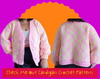 Check Me Out Cardigan | Crochet PATTERN | Checkerboard Checkered Cardigan Pattern PDF | Beginner Friendly