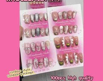 100pcs Handmade Press On Nails Set-Random Mix 10 Pairs,Tool Kit Included