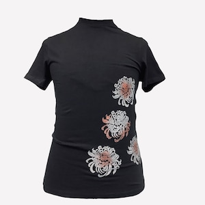 Black Floral handprinted graphic art T-shirt