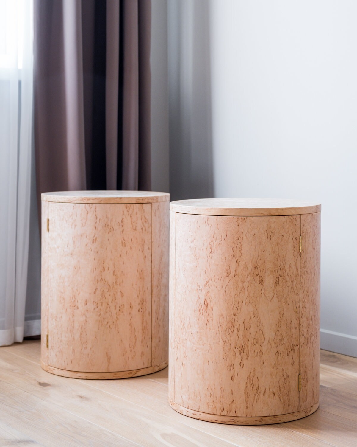 Handcrafted Cylinder Nightstand With Doors in Exotic Burl Woods Unique Bedroom Storage Etsy