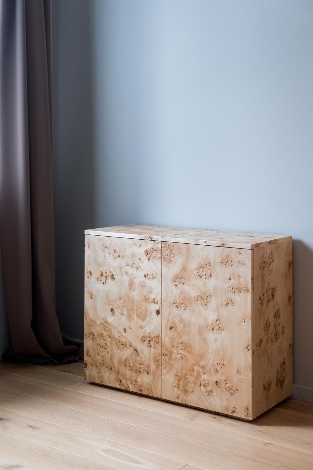 Unique Handmade Poplar Burl Side table with Doors and inside drawer