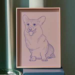Corgi Line Art Poster  | Hand-drawn cartoon style | Minimalist illustration | Christmas present for Corgi owners and fans | Digital download