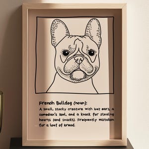 French Bulldog Line Drawing | Art Print with Funny Dog Definition | Frenchie Cartoon Poster | Printable Digital Download | Pet Art
