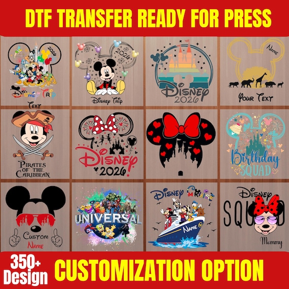 Disney Dtf Transfers Ready To Press 2026 for Tee Shirt Sweatshirt Hoodie, Mickey And Minnie Family Trip Decals Disneyland Group Dtf