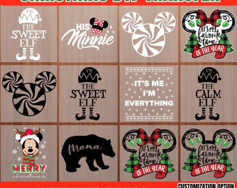 Transfert thermocollant Disney Noël, prêt à l'emploi, motif lutin de Noël, Minnie et Mickey.
