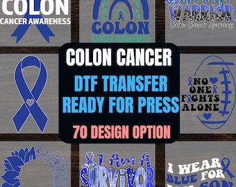 Transfert DTF de sensibilisation au cancer colorectal, ruban bleu autocollant pour presse à chaud pour vêtements