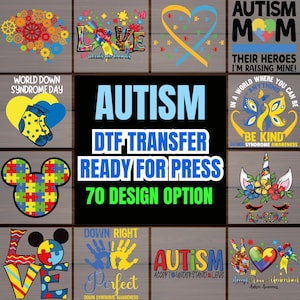Autism dtf transfer ready for press on shirt, down syndrome heat press, be kind, love shirt printing, mickey puzzle iron on decal autism mom