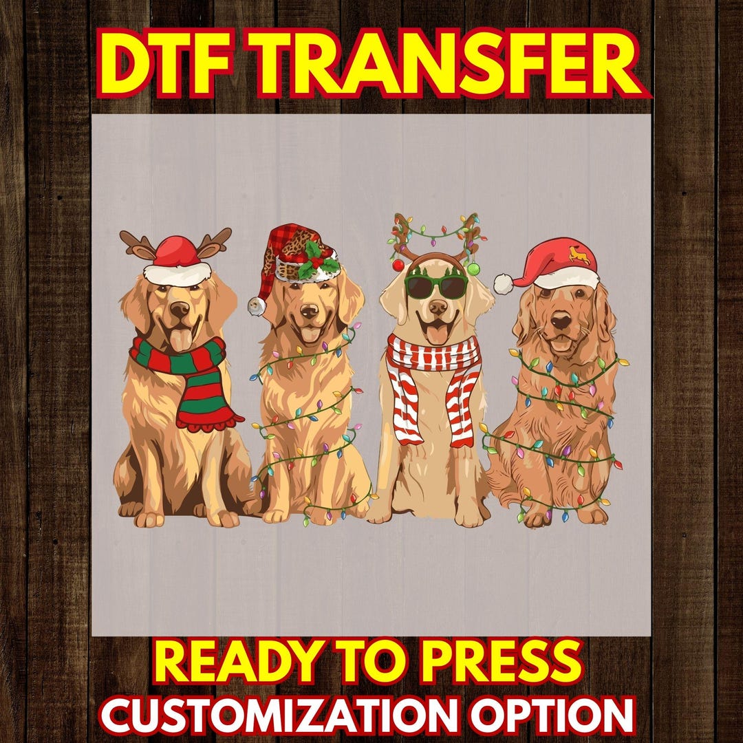 Christmas Dogs DTF Transfer – Golden Retriever Holiday Lights Heat ...