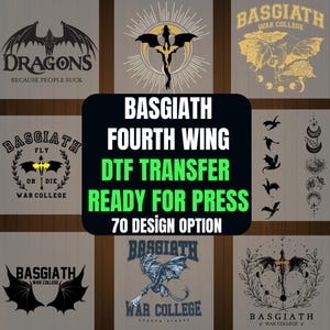 4th wing dragon dtf transfer ready for press, basgiath war college heat transfer for shirt sweatshirt, dark dragon rider direct to film gift