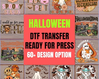 Spooky Halloween DTF Transfers Ready to Press,  Customizable Ghost, Pumpkin, Witch & Family Iron On, Perfect for Fall DIY Shirt Print Gift