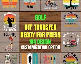Transfert DTF drôle pour chemise de golf Citations de golf rétro Prêt à presser Conception de chemises pour papa, cadeaux de retraite et vêtements pour amateurs de golf faciles à appliquer