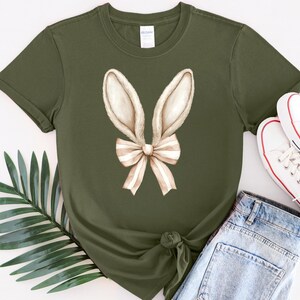 Coquette Bow Bunny Ears Shirt, Cute Bunny Sweatshirt, Rabbit Tee, Happy Easter Day Gift, Coquette Easter, Cute Easter Shirt