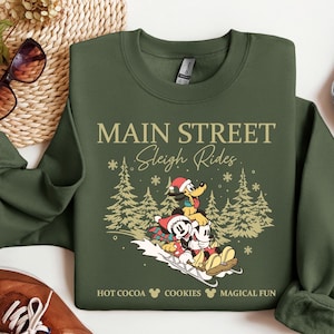 Retro Mickey Minnie Main Street Sleigh Rides Shirts, Disney Christmas Shirt, Mickey Minnie Christmas Sweatshirt, Mickey Christmas Gift