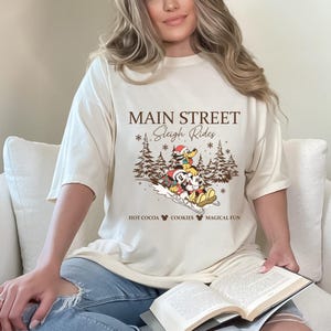 Comfort Colors®Retro Mickey Minnie Main Street Sleigh Rides Shirts, Disney Christmas Shirt, Mickey Minnie Christmas Sweatshirt