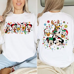 Camiseta navideña familiar de Disney de dos caras, camisetas navideñas familiares de Disney de dos caras, camiseta de personajes de Disney,