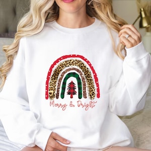 Rainbow Merry and Bright Sweatshirt, Christmas Sweatshirt, Family Christmas Sweatshirt, Christmas Sweatshirts for Women, Merry Christmas