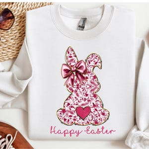 Pink Floral Chinoiseries Bunny  Sweatshirt, Coquette Bow Bunny  , Cute Bunny Sweatshirt, Rabbit Tee, Coquette Easter, Cute Easter Shirt