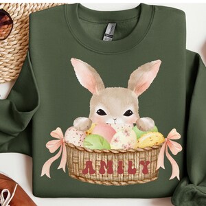 Custom Easter Bunny  Sweatshirt,  Easter egg shirt, Easter Rabid Sweatshirt, Rabbit Tee, Egg Basket Easter Shirt, Cute Easter Shirt