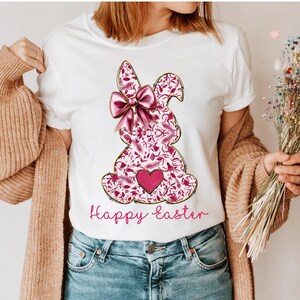 Pink Floral Chinoiseries Bunny  Shirt, Coquette Bow Bunny  , Cute Bunny Sweatshirt, Rabbit Tee, Coquette Easter, Cute Easter Shirt