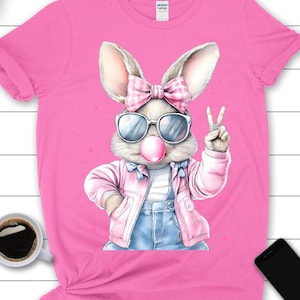 Retro Easter Bunny Blowing Bubble Shirt  ,Easter Shirt ,Funny Easter Shirt, Cute Sublimation, Bunny Shirt, Bunny ears Shirt
