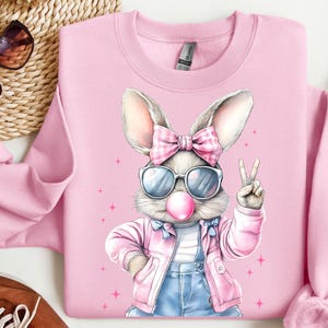 Retro Easter Bunny Blowing Bubble Sweatshirt  ,Easter Shirt ,Funny Easter Shirt, Cute Sublimation, Bunny Shirt, Bunny ears Shirt