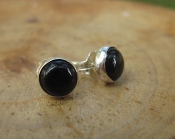 Handmade Black Onyx Sterling Silver Studs Post Earrings 6mm Free Shipping