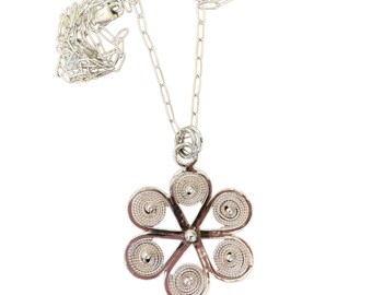 Aroma Silver Flower Pendant Necklace by Maribelle Campa