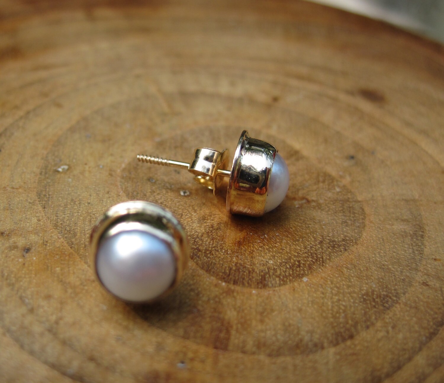 Handmade Pearl 14kt Gold Studs Post Security Vero Earrings 6mm Etsy