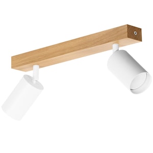 Spot de plafond Lampe orientable en chêne Plafonnier en bois GU10 2 points 35 cm Blanc Plafonnier Lampe murale moderne réglable fait main