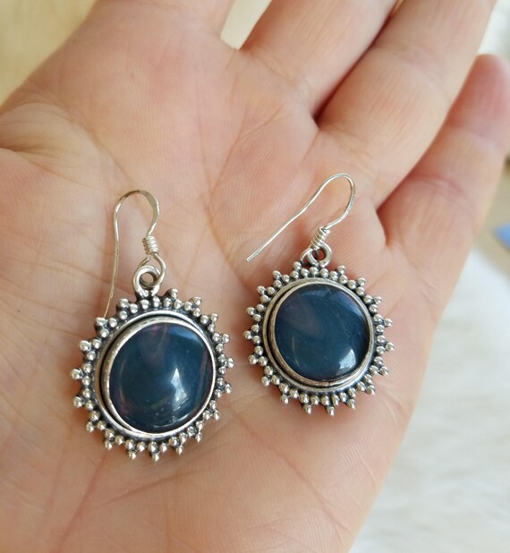Blue Fire Opal Sterling Silver Earrings - image 3