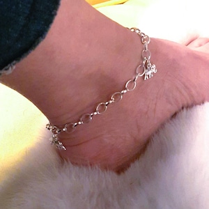 Elephant Charms Anklets, Silver Tone