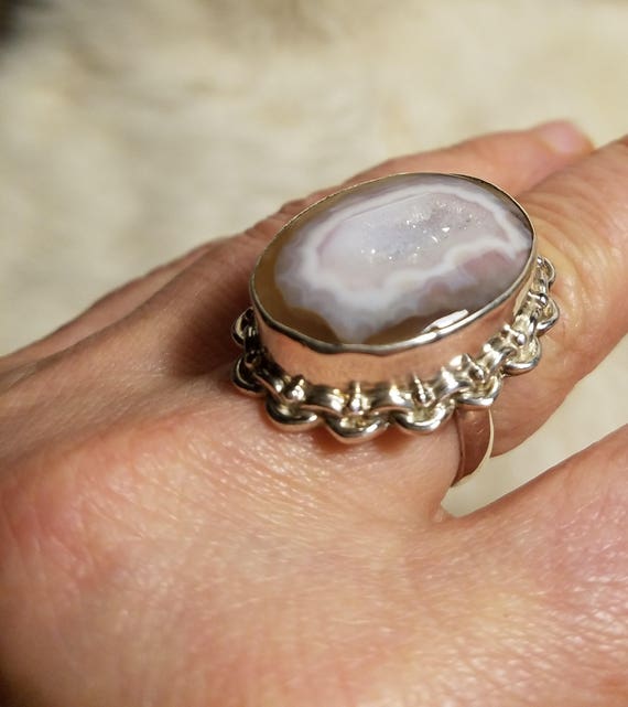 Gorgeous Light Violet Druzy Sterling Silver Ring, 