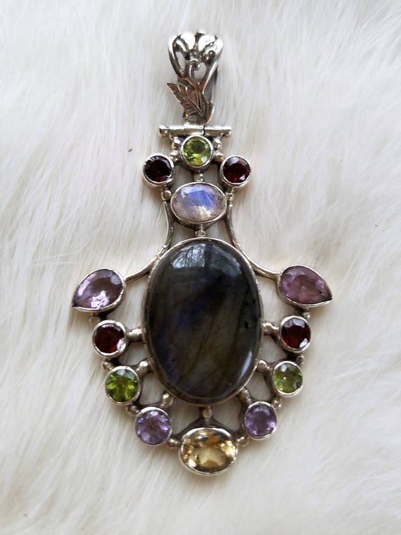 Magnificent Multistone Labradorite Pendant in .925