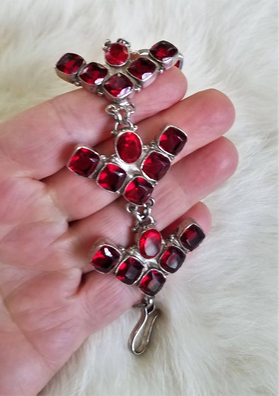Awesome Sterling Silver Sparkling Red Quartz Brace